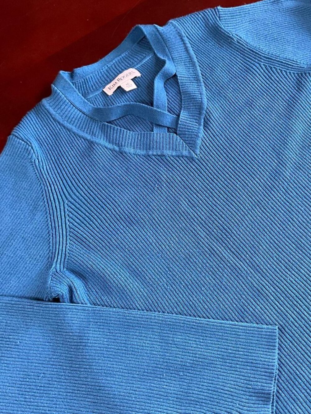 Womens Kim Rogers Minimalist Lightweight Outdoors Blue Rib Knit Sweater (XLarge)